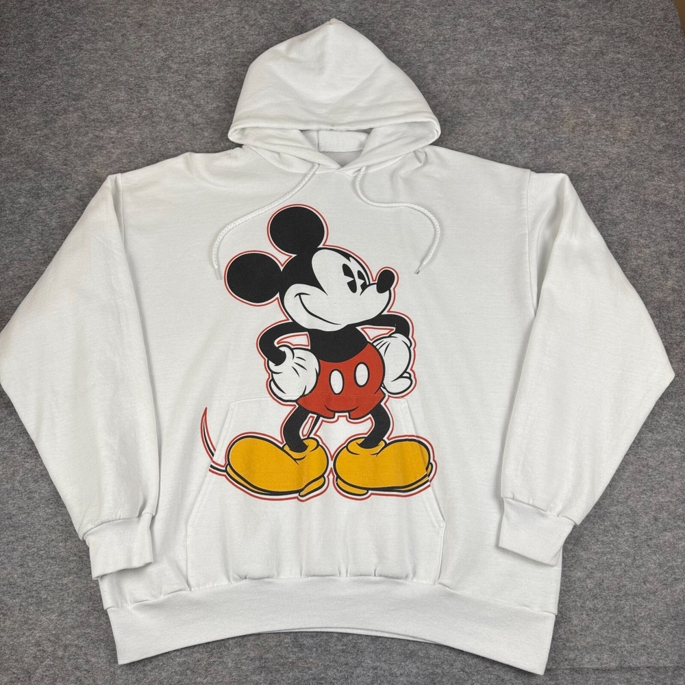 Disney Parks Hoodie Sweatshirt Mickey Mouse White Mens XL *